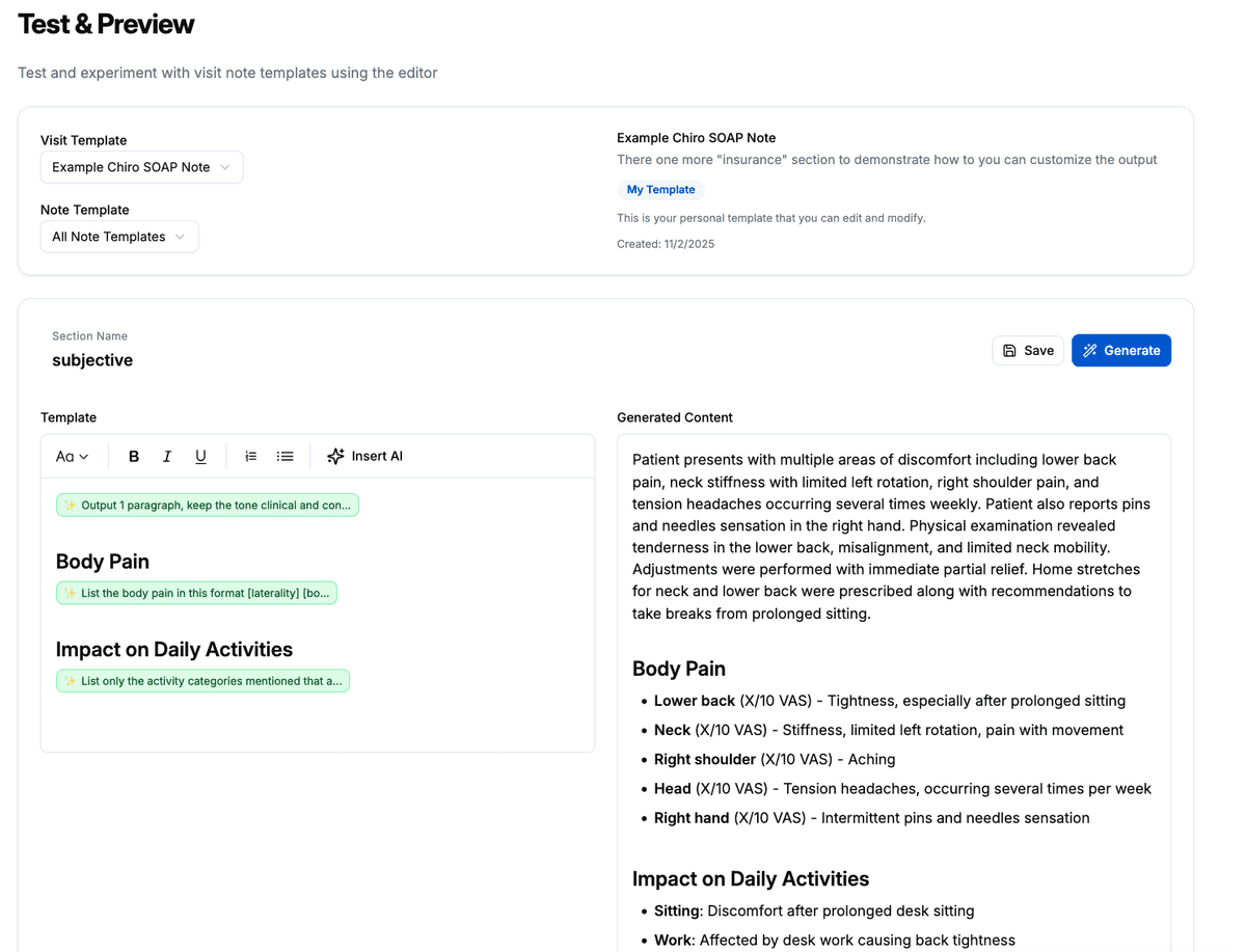 Sylora AI customization screen showing note format personalization options